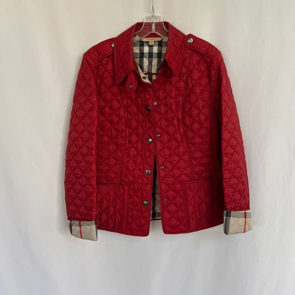 Burberry Brit Kencott Quilted Red Jacket Nova Check Aurora Lining Size L